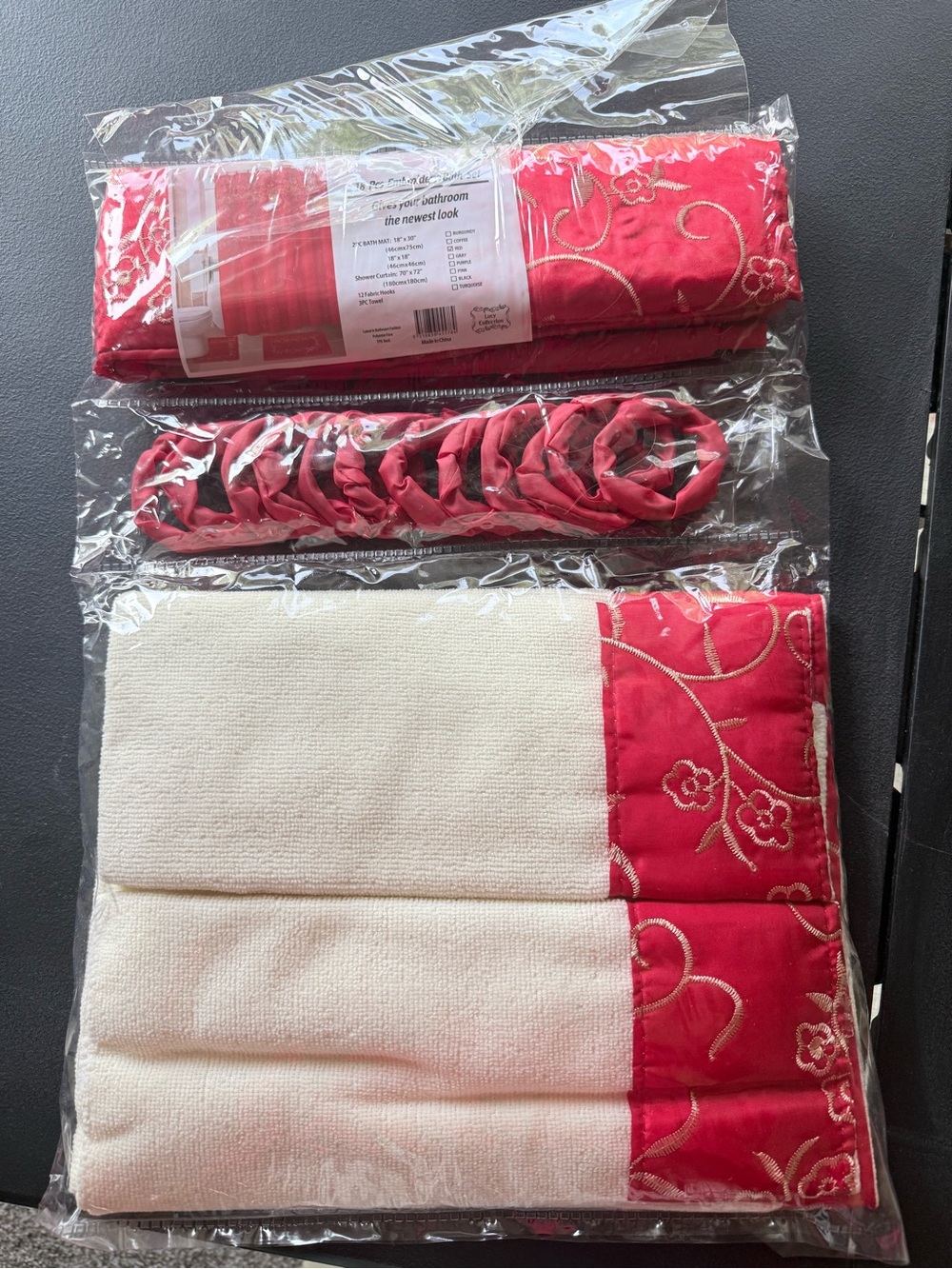 Red Embroidered Home Bath Towel Set - Unbranded